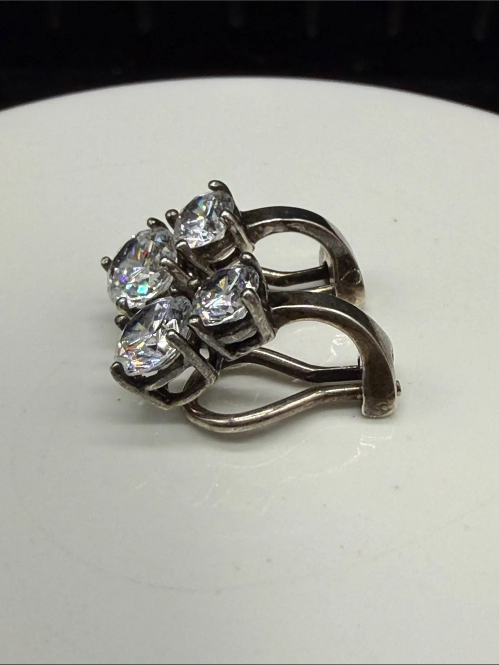 ⭐️925 Sterling Silver Earrings Round Cut Sparkling Clear CZ lever back clip on